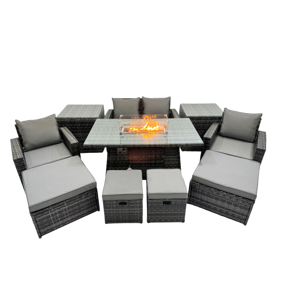 Fimous Unisex Dark Grey Outdoor Love Sofa Set Seat & Gas Firpit Table 4 Stools 2 Side Table In Size 8 - Image 2