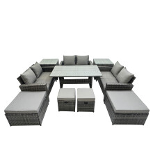 Fimous 10 Seater Outdoor Table Double Seat Sofa 2 Side Tables 4 Stools Set