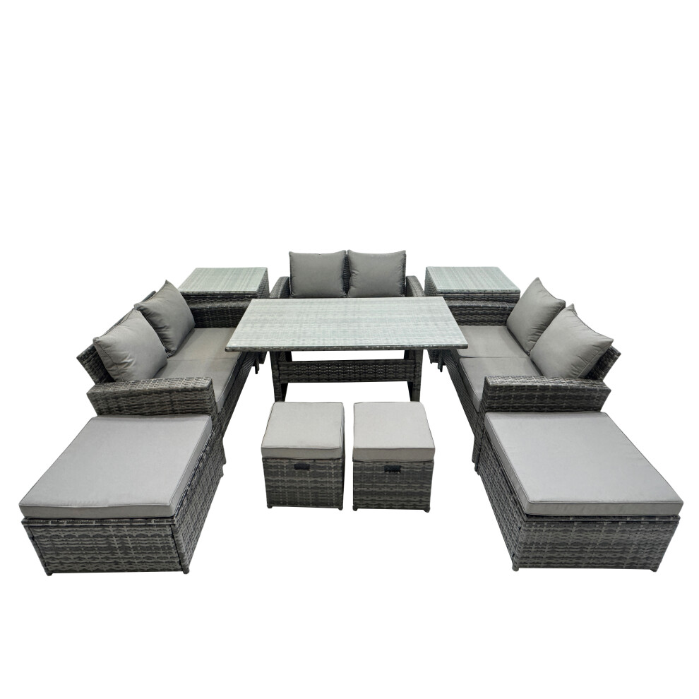 Fimous 10 Seater Outdoor Table Double Seat Sofa 2 Side Tables 4 Stools Set