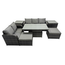 Fimous Rattan Garden Furniture Dining Set 7-seater with 2 Side Tables