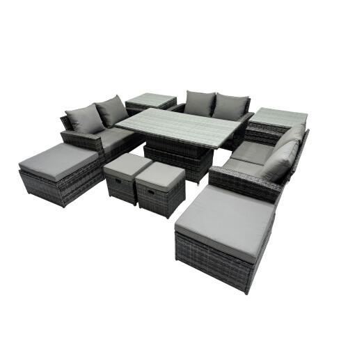 Fimous Fimous Outdoor Love Sofa Set &Adjustable Lifting Dining Table 2 Side Tables 1