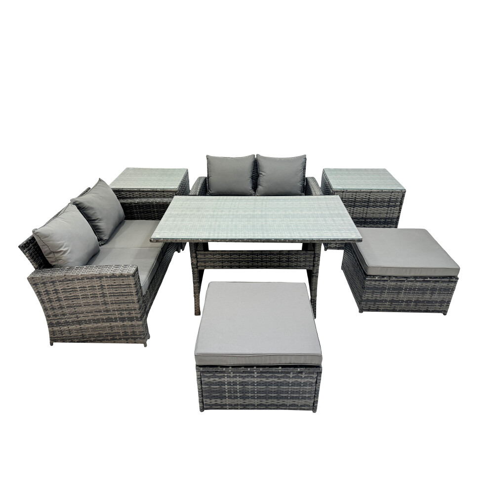 Fimous 6 Seater Outdoor Table Double Seat Sofa 2 Side Table 2 Big Stools Set