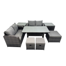 Fimous Outdoor Furniture Love Sofa Sets with 3 Stools 2 Side Tables