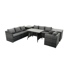 Fimous Rattan Dining Table Sofa Set with 2 Side Tables Outdoor 7 Seat