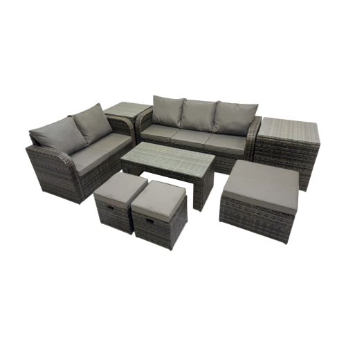 Fimous Fimous 3 Seater Sofa Love Sofa Coffee Table with 3 Footstools 2 Side Table