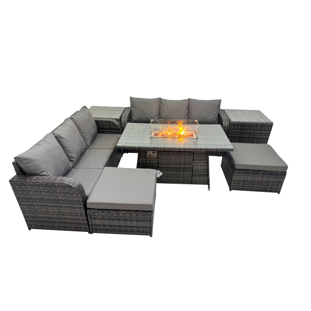 Fimous Garden Rattan 3 Seater Sofa With 2 Big Stools 2 Side Tables