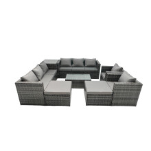 Fimous 10-seater Patio Coffee Table Sofa Set with 2 Big Stools Side Table