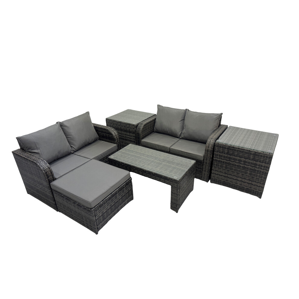 Fimous Dark/Grey 3 Seater Sofa Reclining Chair Coffee Table Set Rattan Garden Outdoor Furniture Set With 2 Side Tables Big Stool Mixed - Image 2