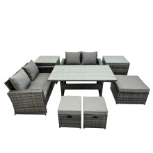 Fimous 7 Seater Outdoor Table Double Seat Sofa 2 Side Table 3 Stool Set