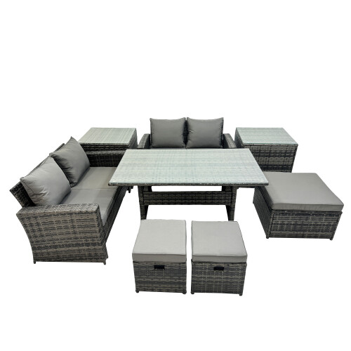 Fimous Fimous 7 Seater Outdoor Table Double Seat Sofa 2 Side Table 3 Stool Set