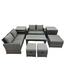 Fimous Outdoor Love Sofa Set 7 Seat Rattan Garden Furniture Set Dark Grey