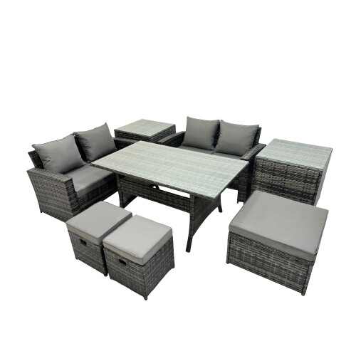 Fimous Fimous 7 Seater Outdoor Table Double Seat Sofa 2 Side Table 3 Stool Set 1