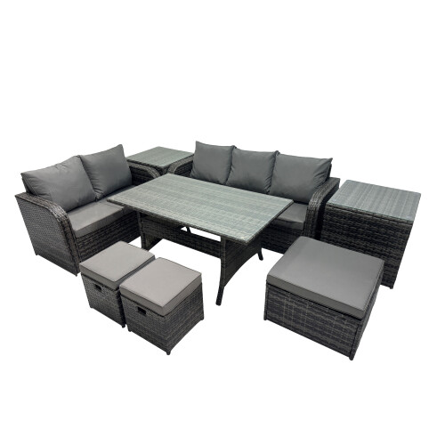 Fimous Fimous 8 Seat Outdoor Dining Table Sofa Sets with 3 Stools 2 Side Tables 1