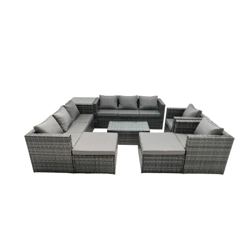 Fimous Fimous 10-seater Patio Coffee Table Sofa Set with 2 Big Stools Side Table 1