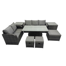 Fimous Rattan Garden Furniture Set 8-seater with 3 Footstools 2 Side Tables