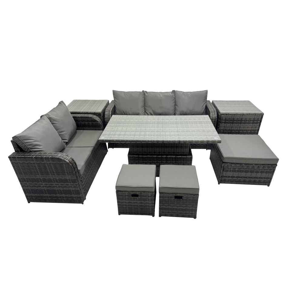 Fimous Rattan Garden Furniture Set 8-seater with 3 Footstools 2 Side Tables