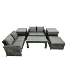 Fimous Outdoor Love Sofa Set 5 Seat Rattan Garden Furniture Set Dark Grey