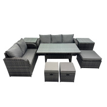 Fimous 8 Seat Outdoor Dining Table Sofa Sets with 3 Stools 2 Side Tables