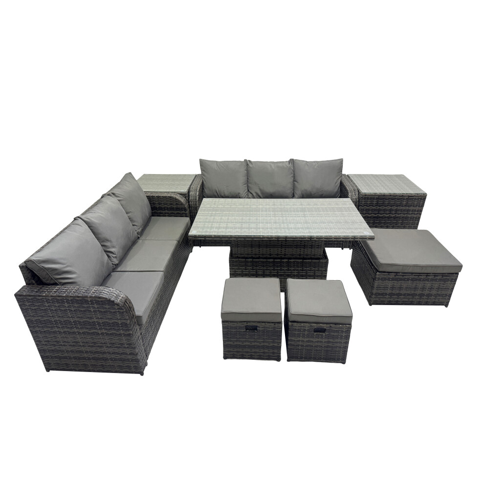 Fimous Rattan Garden Furniture Set 9-Seater With 2 Side Table 3 Footstools
