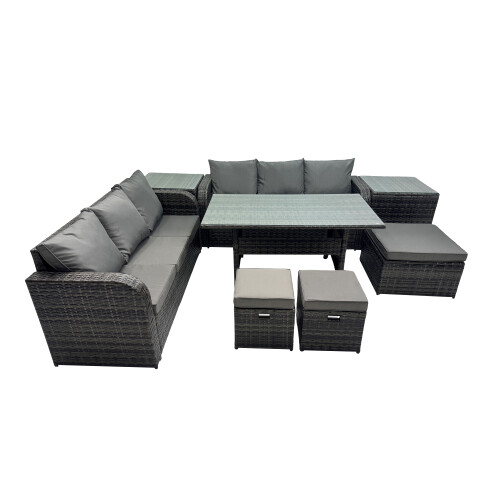 Fimous Fimous 9 Seat Outdoor Dining Table Sofa Set with 2 Side Tables 3 Stools