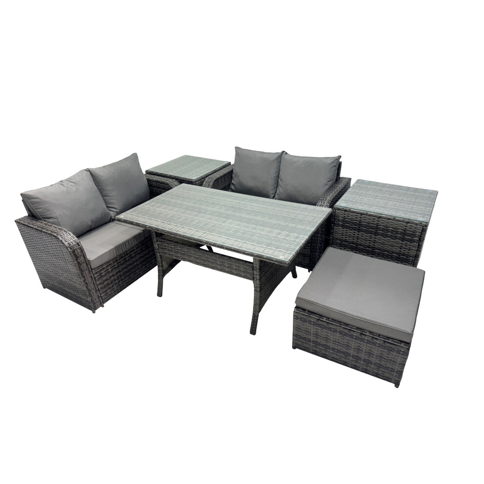 Fimous Dark/Grey Wicker Pe Rattan Garden Outdoor Furniture Set Love Sofa Dining Table Sets With 2 Side Table Big Stool Mixed - Image 2