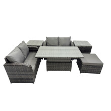 Fimous 5-seater Rattan Garden Furniture Set with Big Stool 2 Side Tables