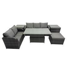 Fimous Rattan Garden Furniture Dining Set 6-seater with 2 Side Tables