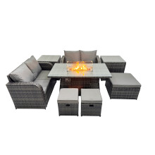 Fimous 7-seater Rattan Garden Furniture Dining Set with 3 Stools 2 Side Table