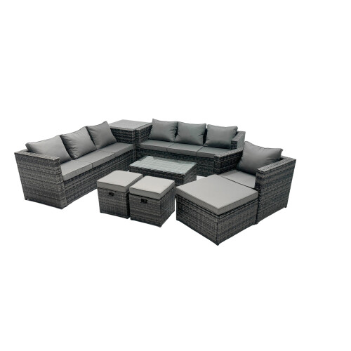 Fimous Fimous 10-seater Patio Coffee Table Sofa Set with 3 Stools Side Table 1