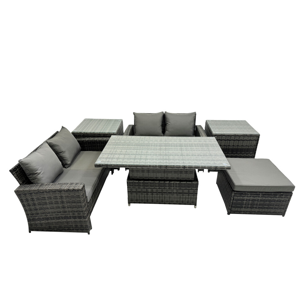 Fimous Dark/Grey Outdoor Love Sofa Set 5 Seat Rattan Garden Furniture Set With Adjustable Lifting Dining Or Coffee Table Mixed - Image 2