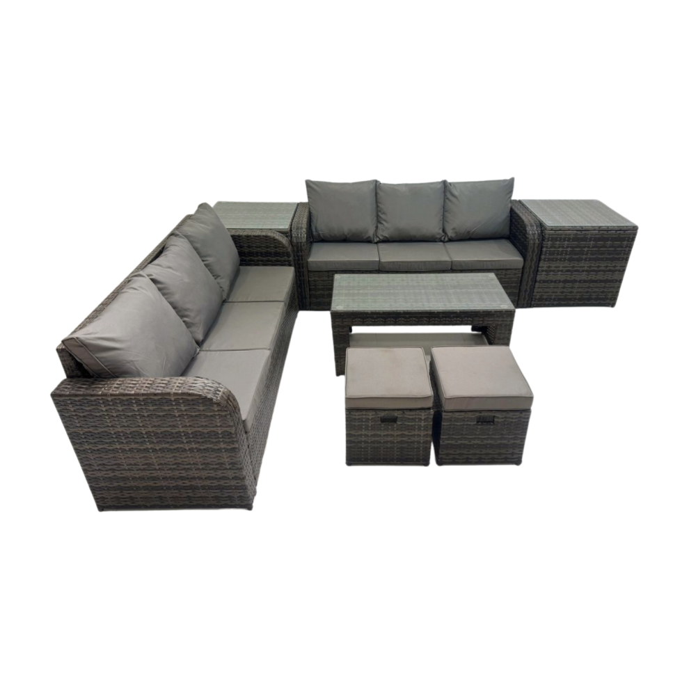 Fimous 3 Seater Sofa Coffee Table With 2 Side Tables 2 Small Footstools