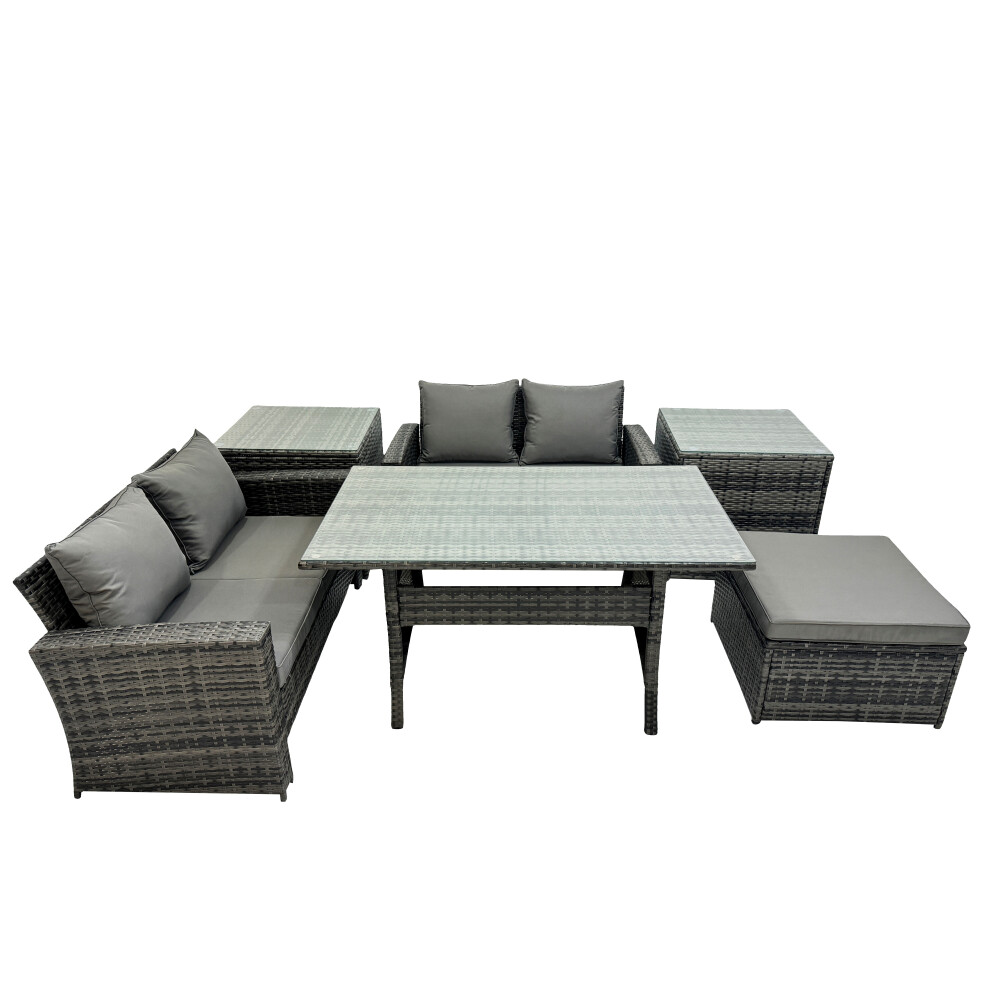 Fimous Unisex Dark Grey Seater Outdoor Dining Table Double Seat Sofa 2 Side Table Stool Set In Size 5 - Image 2