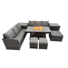 Fimous Garden Rattan 3 Seater Sofa with 3 Stools 2 Side Tables