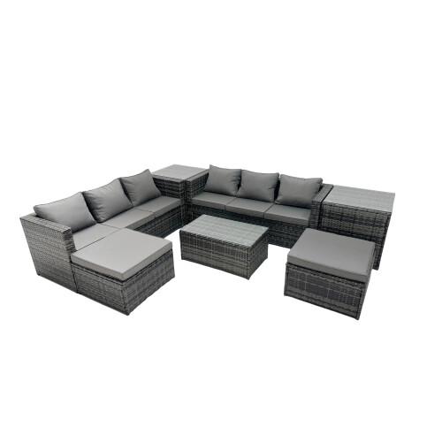 Fimous Fimous 8-seater Patio Coffee Table Sofa Set with 2 Side Tables 2 Footstools