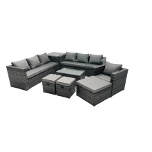 Fimous 10-seater Patio Coffee Table Sofa Set with 3 Stools Side Table