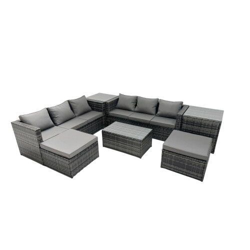 Fimous Fimous 8-seater Patio Coffee Table Sofa Set with 2 Side Tables 2 Footstools 1