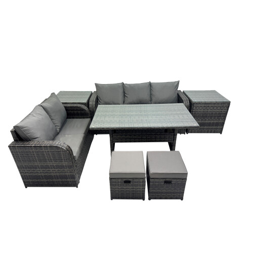 Fimous Fimous 7 Seat Outdoor Dining Table Sofa Sets with 2 Side Tables Small Stool
