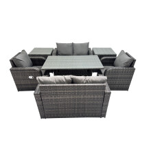 Fimous 6 Seat Outdoor Dining Table Sofa Sets with 2 Side Tables
