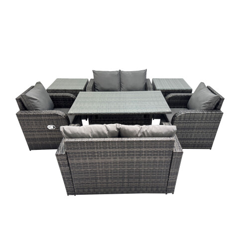 Fimous Fimous 6 Seat Outdoor Dining Table Sofa Sets with 2 Side Tables