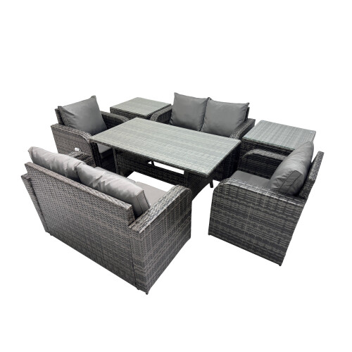 Fimous Fimous 6 Seat Outdoor Dining Table Sofa Sets with 2 Side Tables 1