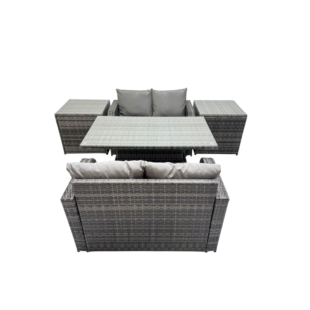 B&Q - 4-Seater Patio Height Adjustable Rising Lifting Table Sofa Sets Rattan Garden Furniture Dining Set With 2 Side Table - Image 2