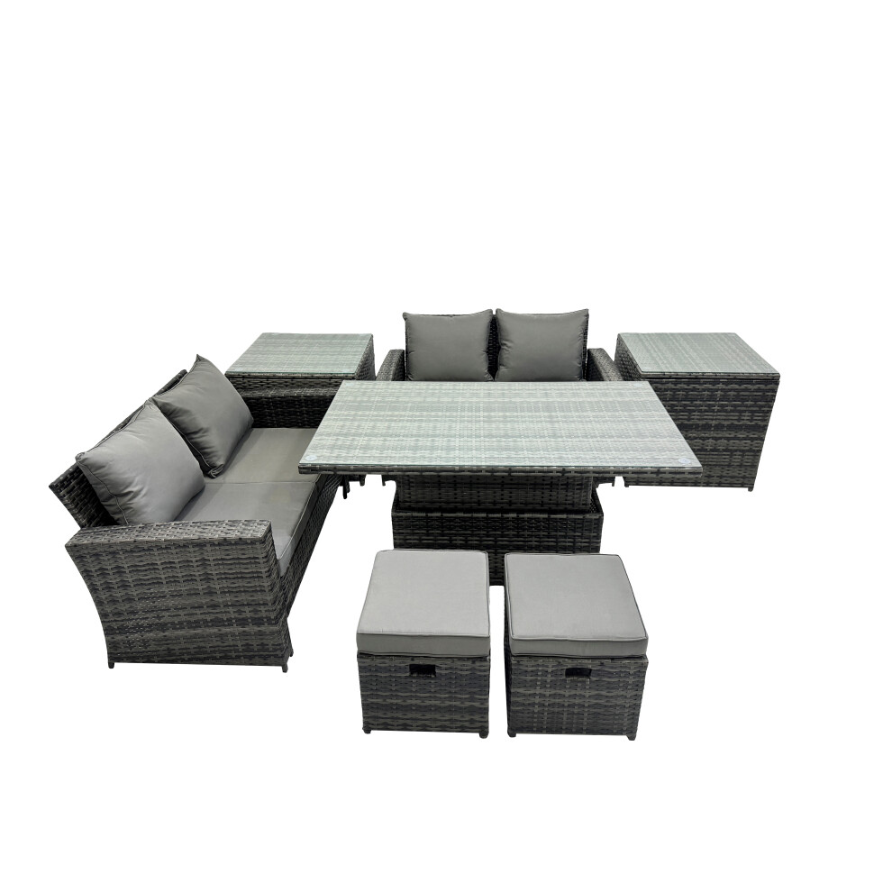 Rackhams Dark/Grey Outdoor Love Sofa Set 6 Seat Rattan Garden Furniture Set With Adjustable Lifting Dining Or Coffee Table Mixed - Image 2