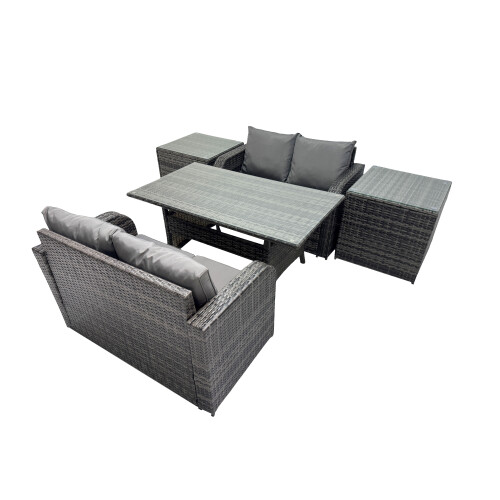 Fimous Fimous 4 Seat Outdoor Dining Table Sofa Sets with 2 Side Tables 1