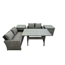 Fimous 4 Seater Outdoor Dining Table Double Seat Sofa 2 Side Table Set