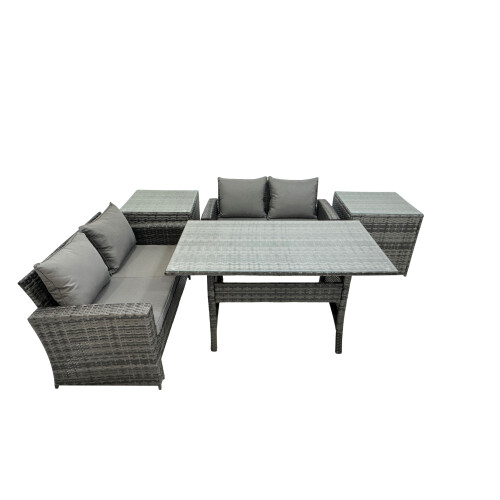 Fimous Fimous 4 Seater Outdoor Dining Table Double Seat Sofa 2 Side Table Set
