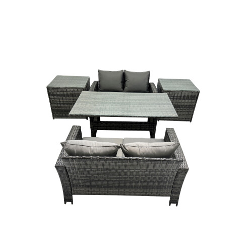 Fimous Fimous 4 Seater Outdoor Dining Table Double Seat Sofa 2 Side Table Set 1