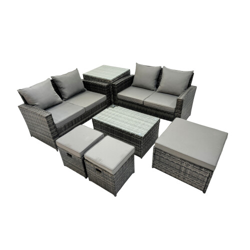 Fimous Fimous Lounge Double Seat Sofa Coffee Table Set with Side Table 3 Stool 1