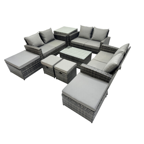 Fimous Fimous Lounge Double Seat Sofa Coffee Table Set with Side Table 4 Stools 1