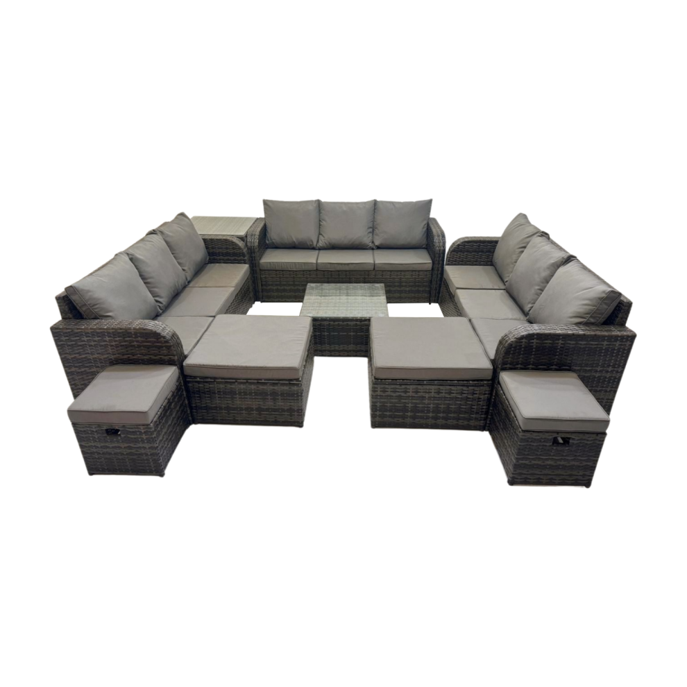 Fimous Rattan Garden Outdoor Furniture Set With 4 Stools Side Table