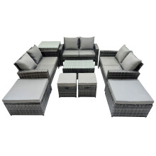 Fimous Lounge Double Seat Sofa Coffee Table Set with Side Table 4 Stools